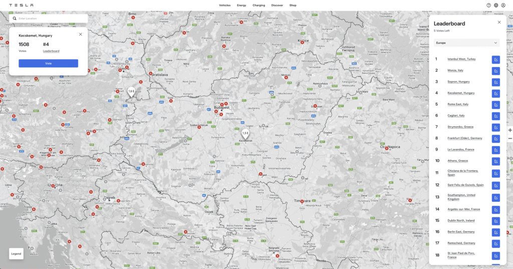 Tesla Supercharger szavazás 2025. II negyedévre