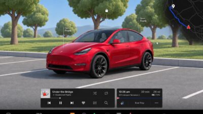 Koncept kép: Model Y Supercharger állomáson, valós háttérrel