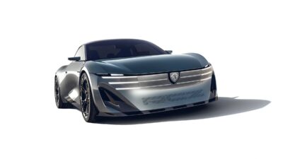 Peugeot RCZ Vision tanulmányautó elölről, fehér háttér előtt