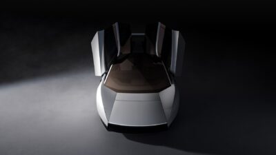A 2026-ban bemutatott új Tesla Roadster nyitott ajtókkal