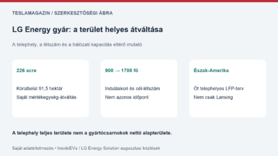 LG Energy gyár: 226 acre körülbelül 91,5 hektár, külön létszám és hálózati cél