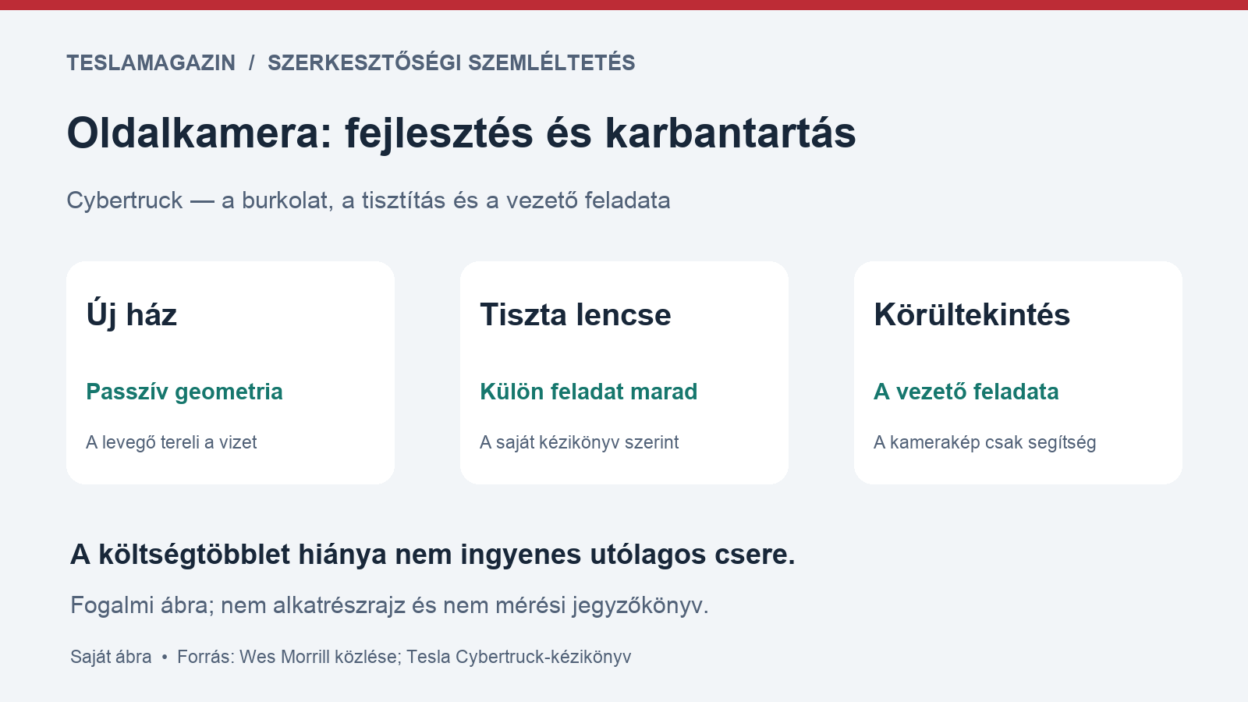 Oldalkamera a Cybertruckon: új burkolat a víz ellen, külön tisztítási feladat és továbbra is szükséges vezetői körültekintés