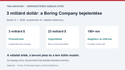 3 milliárd dollár friss finanszírozás, 23 milliárdos Boring Company-cégérték és 150 kilométer feletti alagútterv: három eltérő mutató