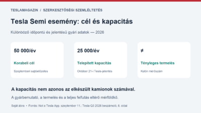 Tesla Semi esemény: a szeptemberi meghívóban szereplő gyár terve és az októberi jelentés telepített éves kapacitása eltérő adat