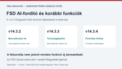 FSD AI-fordító: a 14.3.9 jegyzetében a beavatkozási ok, a távolságkijelzés és a parkolási térkép korábbi alverzióhoz tartozik